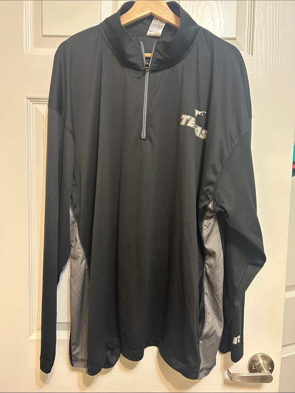 Russell At Black Zip-Front Pullover with Gray and Texas Longhorn Logo  XXL